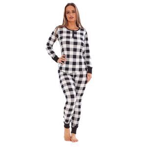 Keanu Womens/Ladies Buffalo Check Thermal Long Pyjama Set / Black/White